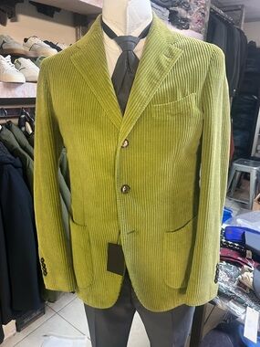 Axel’s Of Vail Colorado Corduroy Sport Coat Jacket Blazer Lime Green IT 48R Mens